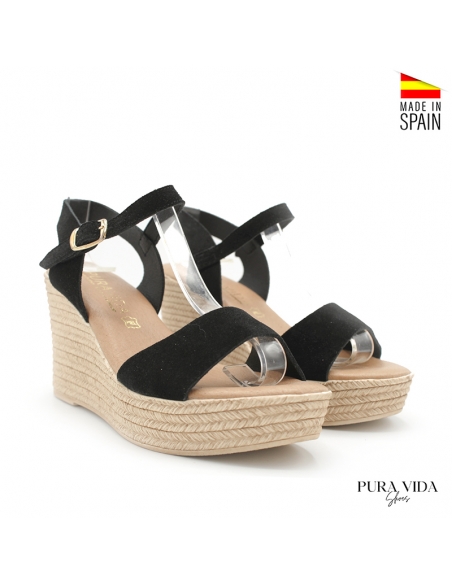 sandalia negra cuña