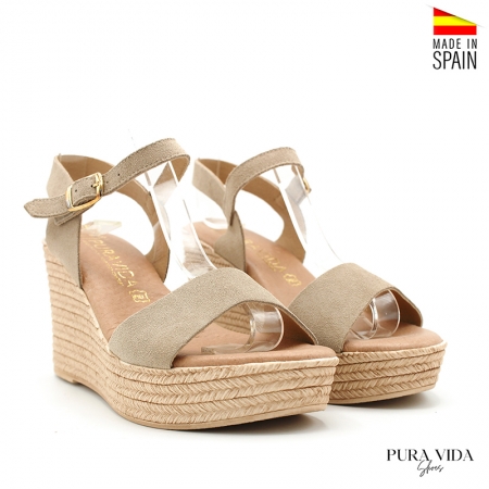 sandalia cuña serraje