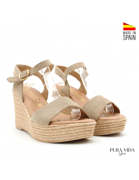 sandalia cuña serraje