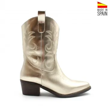 Botín campera dorada de piel