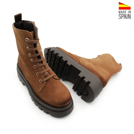 Botín Plataforma Camel serraje