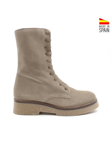 Botín de cordones beige de serraje