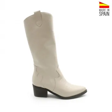 Bota cowboy beige de piel