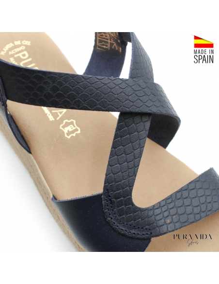 sandalias azul marino de cuña