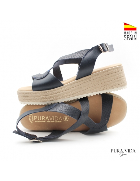 sandalias de cuña azul marino