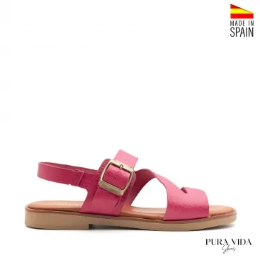 Sandalia fucsia de piel