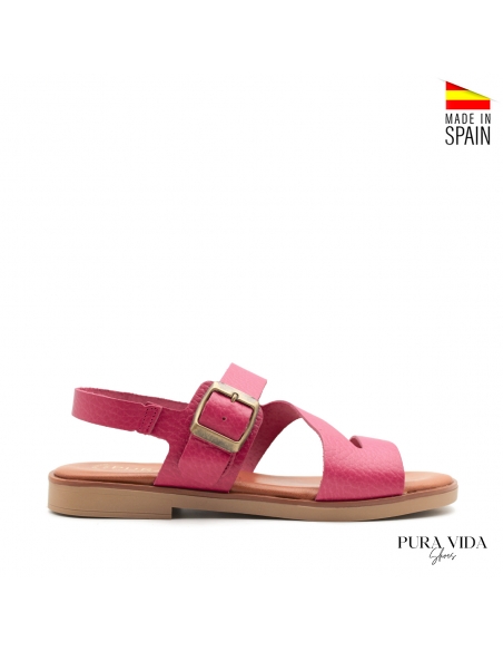 Sandalia fucsia de piel