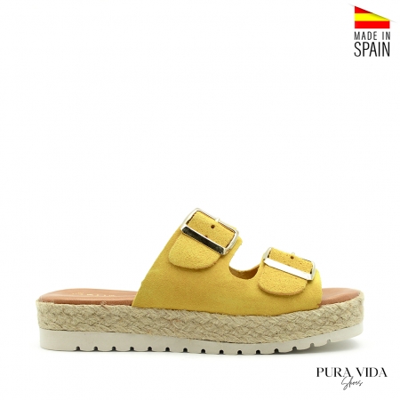 Sandalia hebillas amarillo de serraje