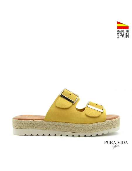 Sandalia hebillas amarillo de piel