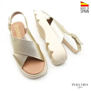 Sandalias de Plataforma Doradas piel