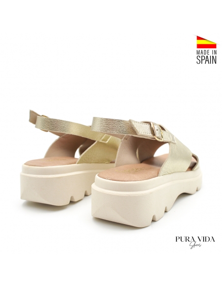 Sandalias de Plataforma piel Doradas