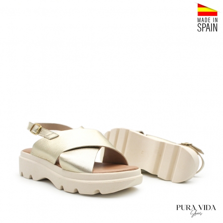 Sandalias piel Plataforma Doradas