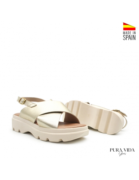 Sandalias piel Plataforma Doradas