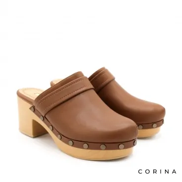 Zuecos Cuero Mujer camel