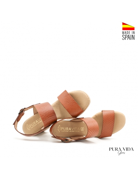 Sandalia tacon cuero doble tira