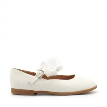 Merceditas niña ceremonia blancas con flores decorativas y pulsera de hebilla