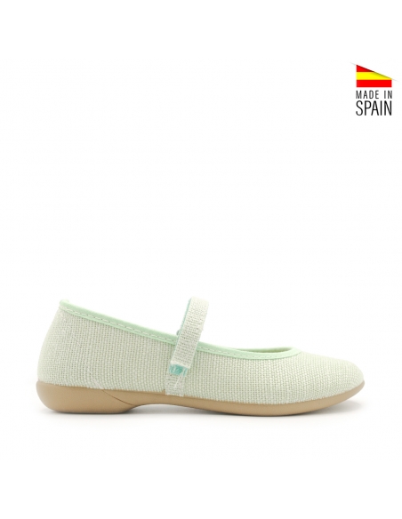 Merceditas Lino Niña color verde claro con cierre de velcro