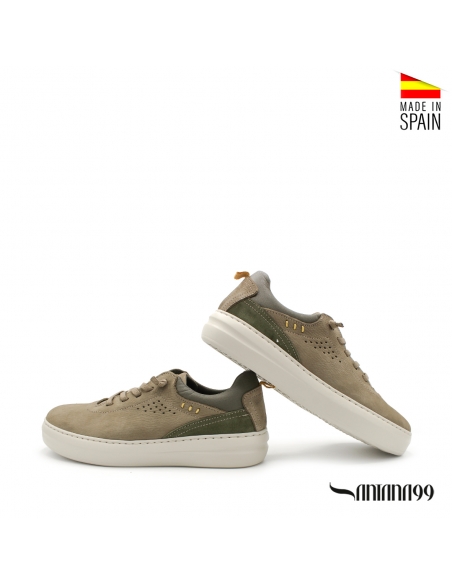 zapatillas piel verdes hombre