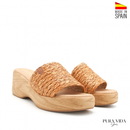 sandalia tacon cuña rafia