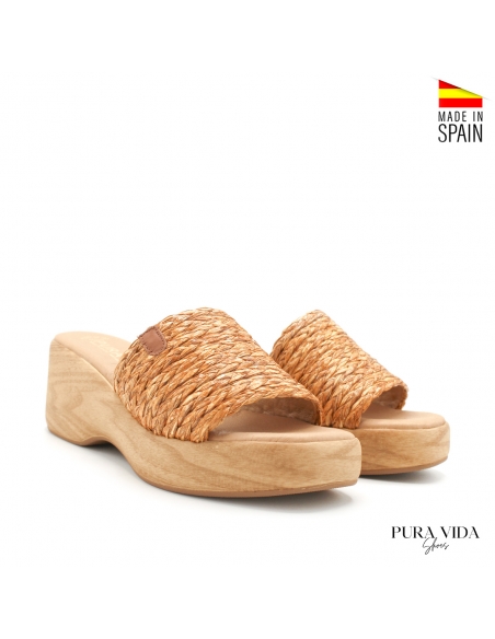 sandalia tacon cuña rafia