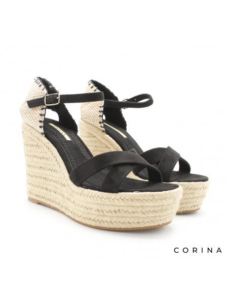sandalias cuña alta negras
