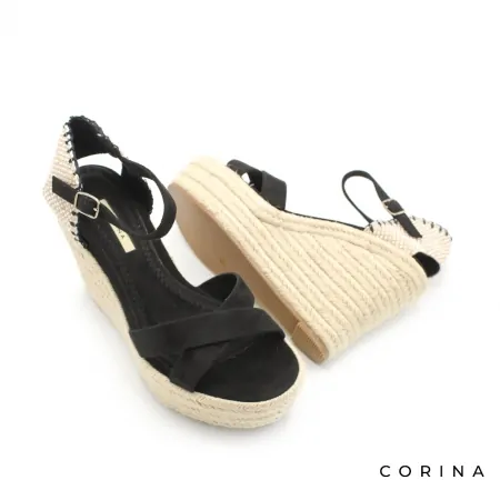 Sandalias Negras con Cuña alta de Esparto Corina 2024