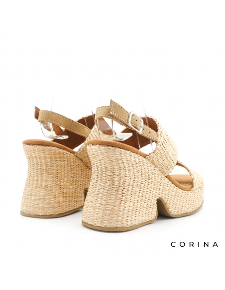 sandalia tacón plataforma rafia