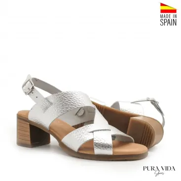 Sandalias Tacon Tiras plateada
