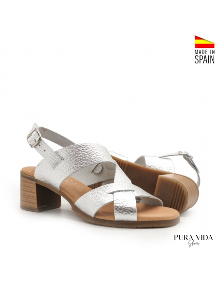 Sandalias Tacon Tiras plateada