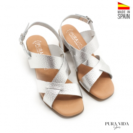 Sandalias Tacon Tiras plata