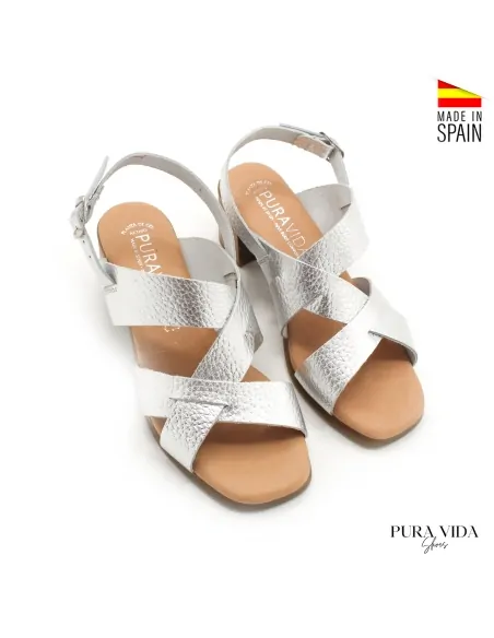 Sandalias Tacon Tiras plata