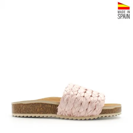 Sandalia bio rafia trenzada rosa