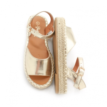 Sandalias Doradas Con Tacón De Esparto Para Mujer Alpargatas