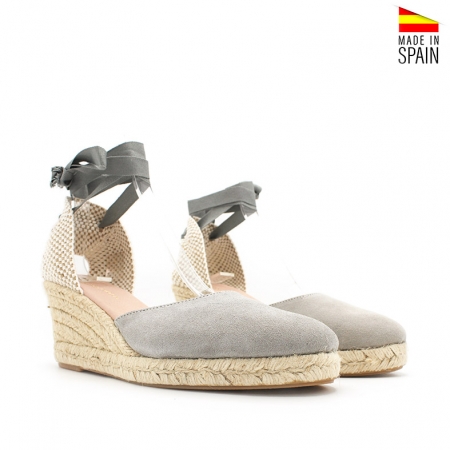 Alpargata gris con cuña media de ante
