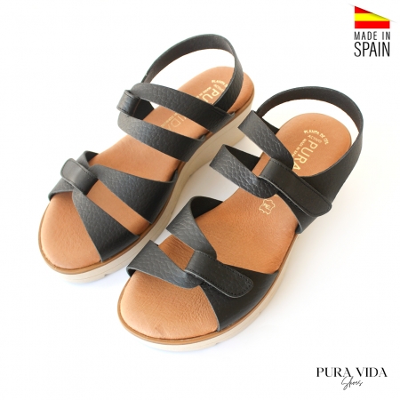 sandalias cuña media negras