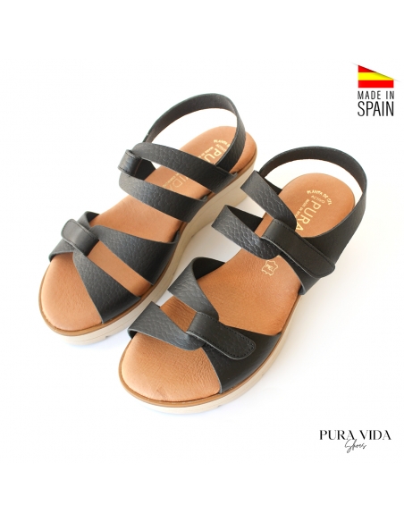 sandalias cuña media negras