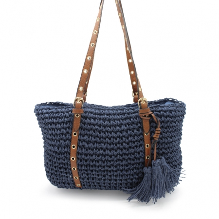 bolso rafia azul marino