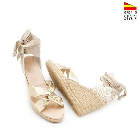sandalias cuña esparto doradas