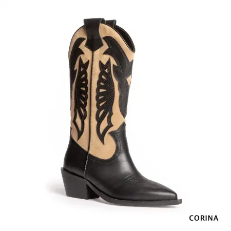 bota cowboy arena y negra