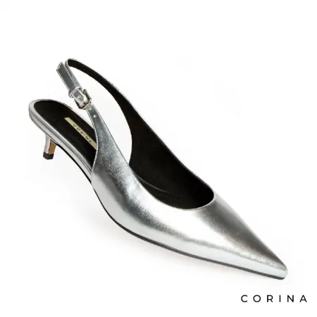 Zapatos Plata Tacón Bajo Corina M4690 Elegancia Brillante