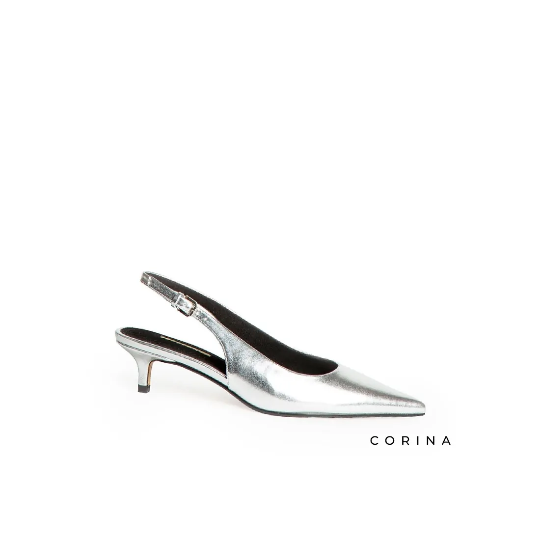 Zapatos Plata Tacón Bajo Corina M4690 Elegancia Brillante