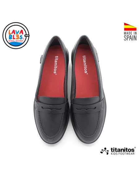 mocasín colegial niña azul marino vista superior con antifaz clásico