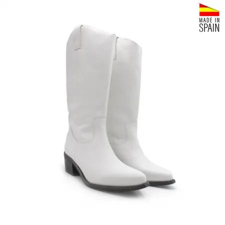 Bota Alta Blanca de Piel estilo Cowboy Hechos en España