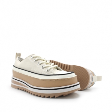 zapatillas lona beige mujer