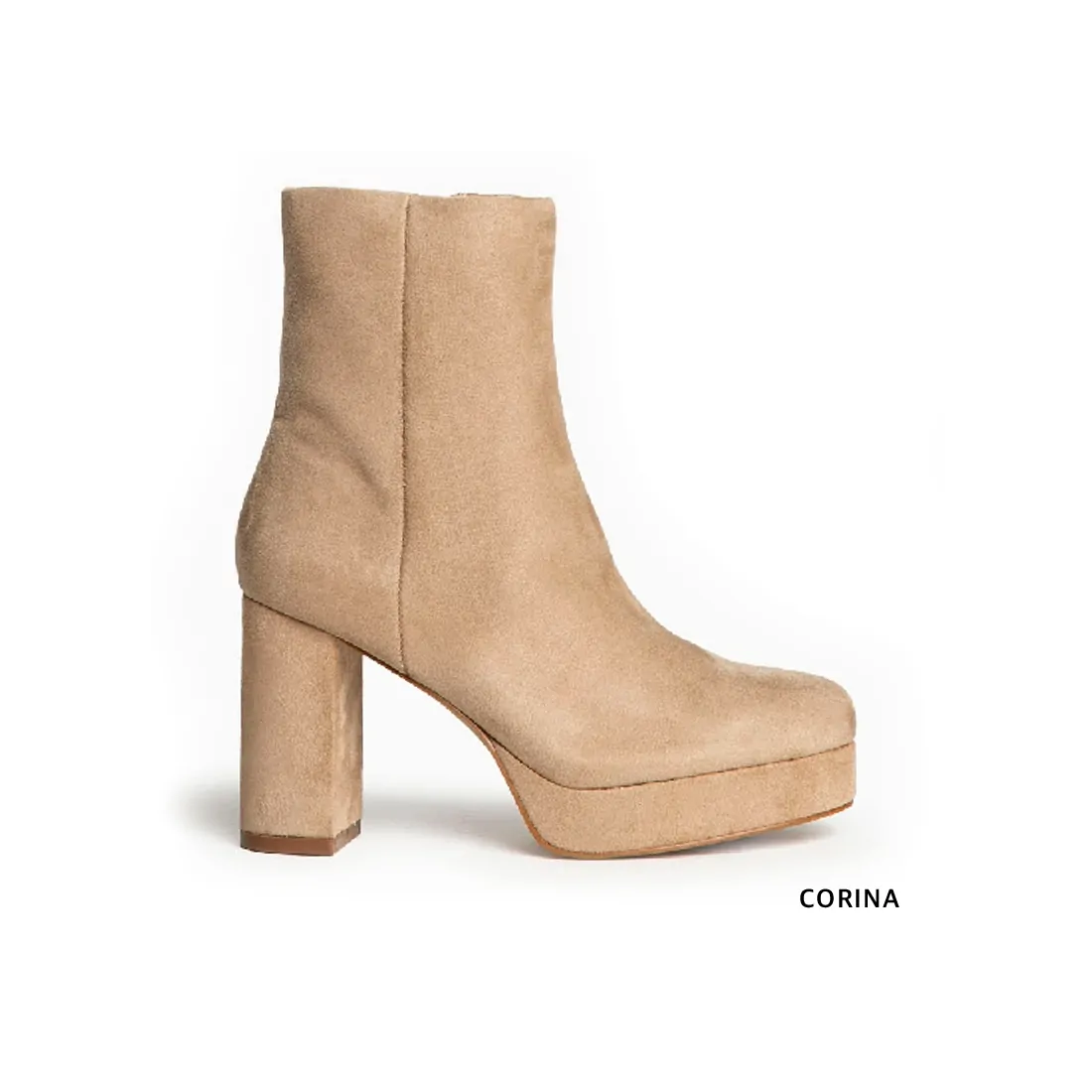 Botines de Tacón y Plataforma en Antelina Beige