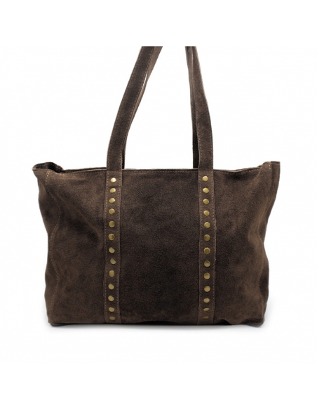 Bolso shopper de piel serraje marrón chocolate