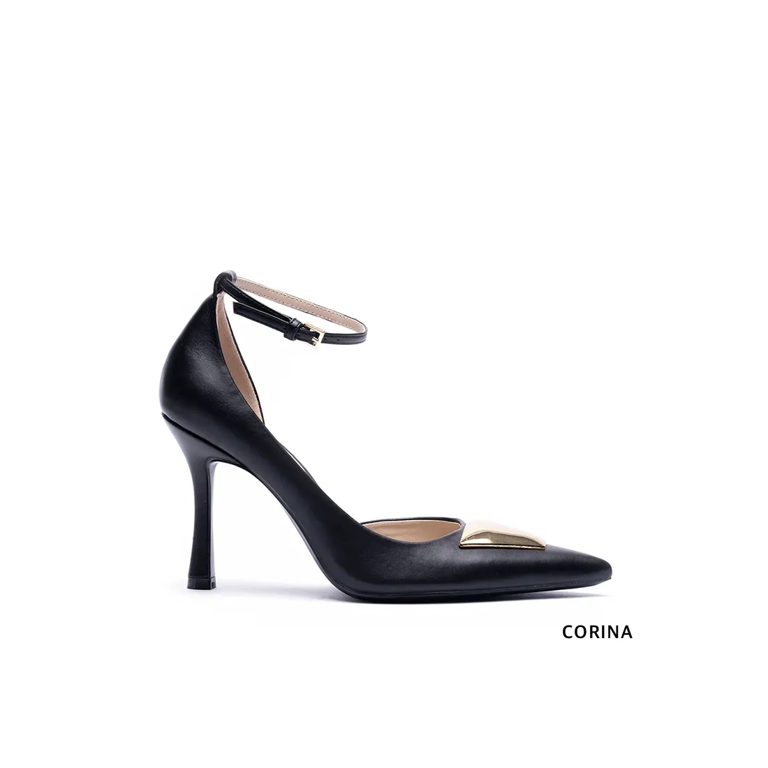 Zapatos de Tacón Alto Negro con Hebilla y Punta Fina