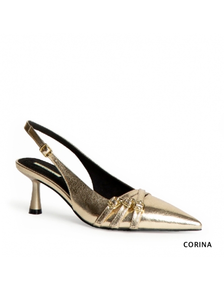 zapatos de tacon dorados​