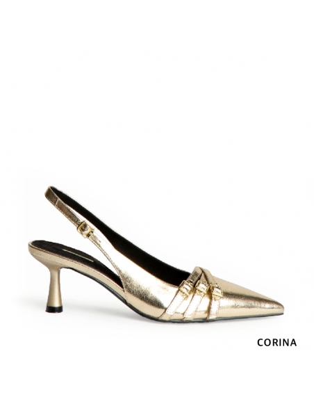 zapatos tacon dorados​