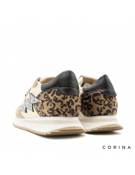 Sneakers Glitter Camel Mujer